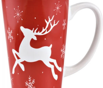 TAZZA MUG ALTA ROSSA CON RENNA BIANCA